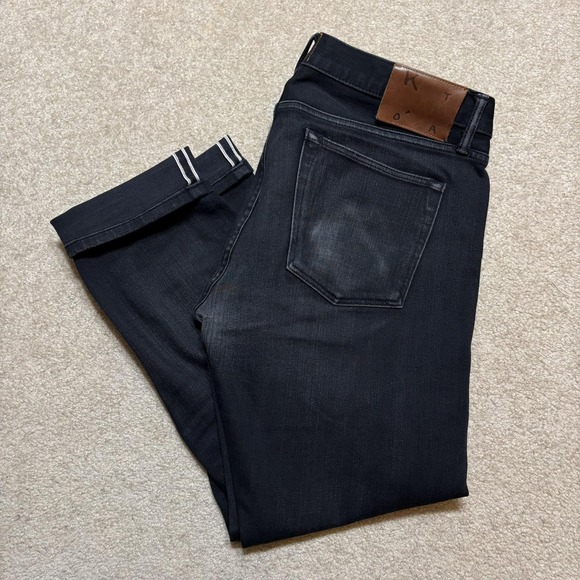 KATO Jeans Mens 33x28 Selvedge Denim Black Raw Slim Tapered Pants Made USA
